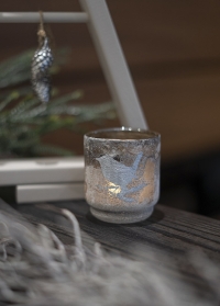 Стеклянный новогодний подсвечник для интерьера Frostine Bird Smoked Grey Lene Bjerre фото